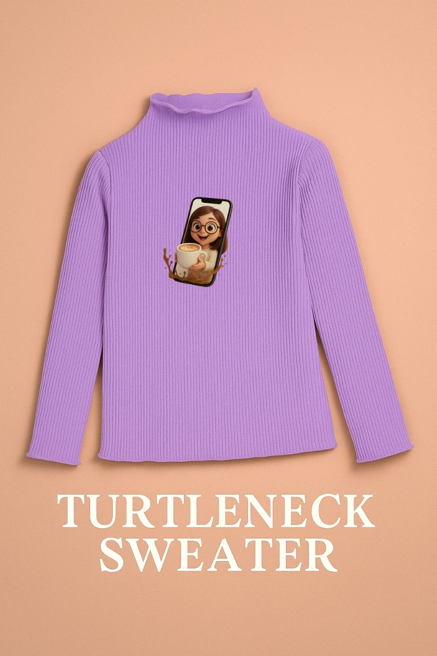 Lavender shade Cotton Blend Turtleneck Sweater
