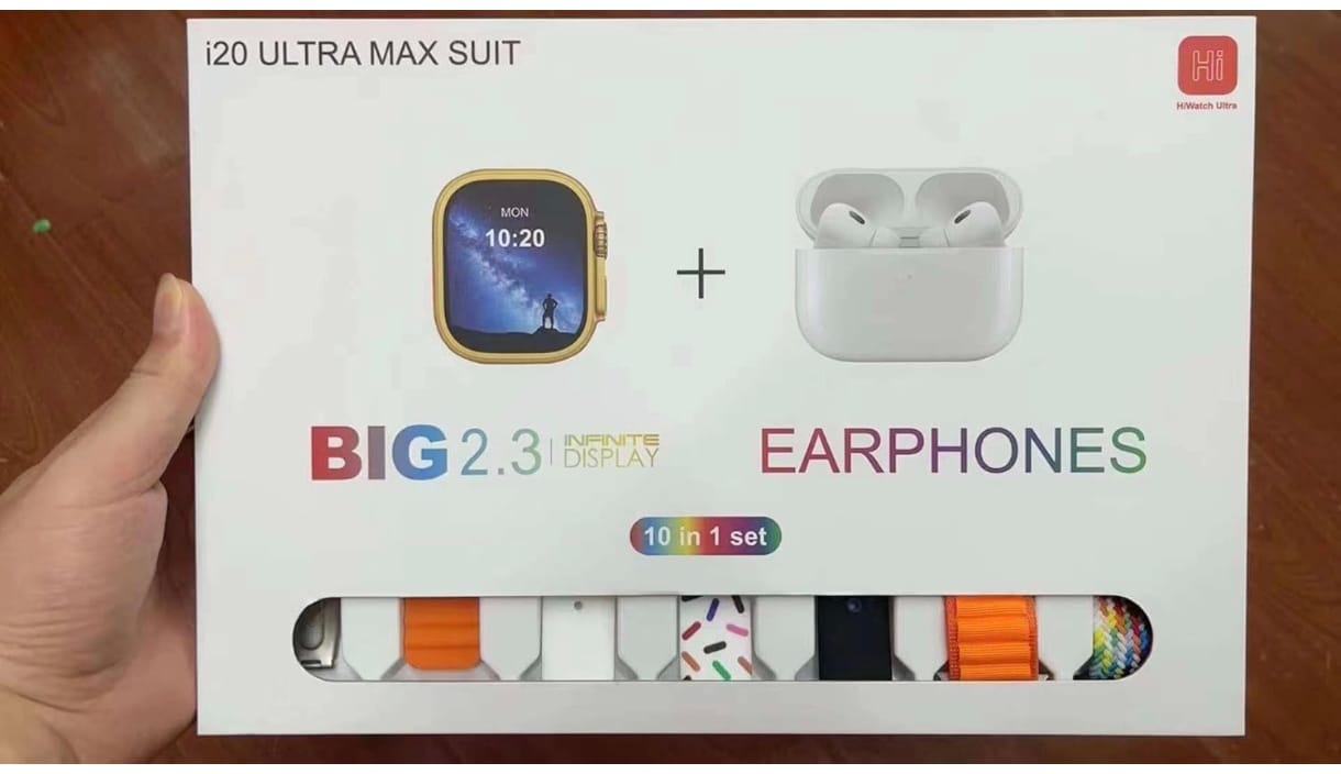 i20 Ultra Max Smartwatch Combo – 10 in 1 Premium Set