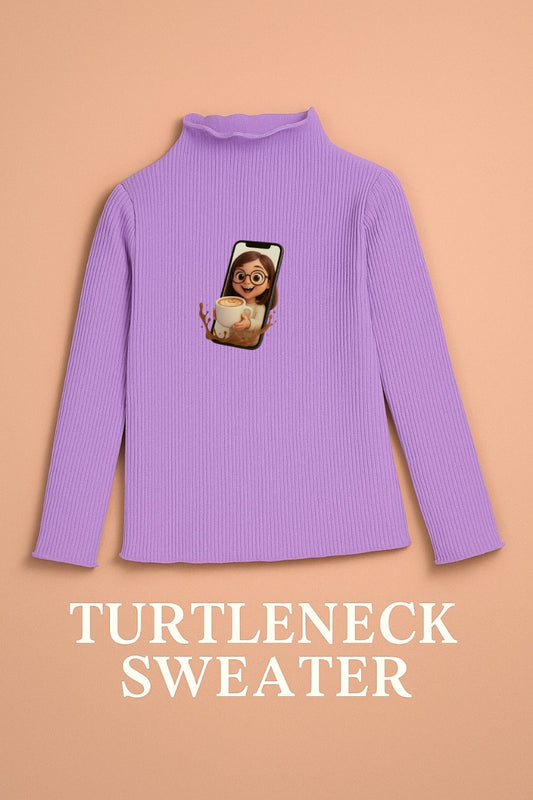 Lavender shade  Cotton Blend Turtleneck Sweater