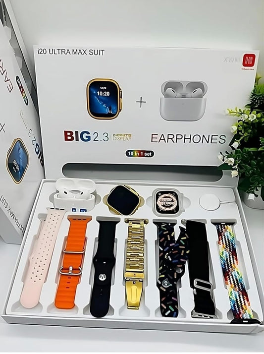i20 Ultra Max Smartwatch Combo – 10 in 1 Premium Set